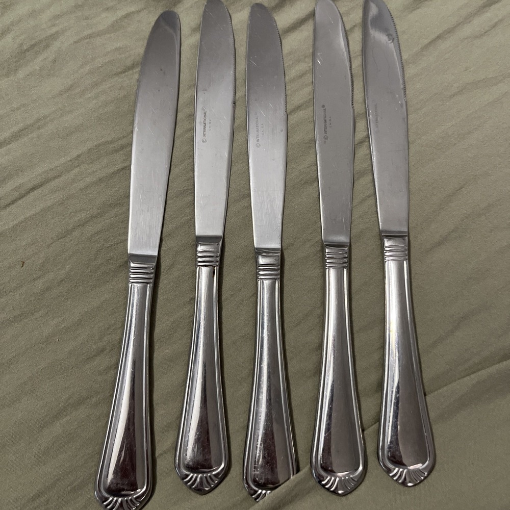 International Nouveau Set of 5 Dinner Knives Stainless Outline Fan Glossy